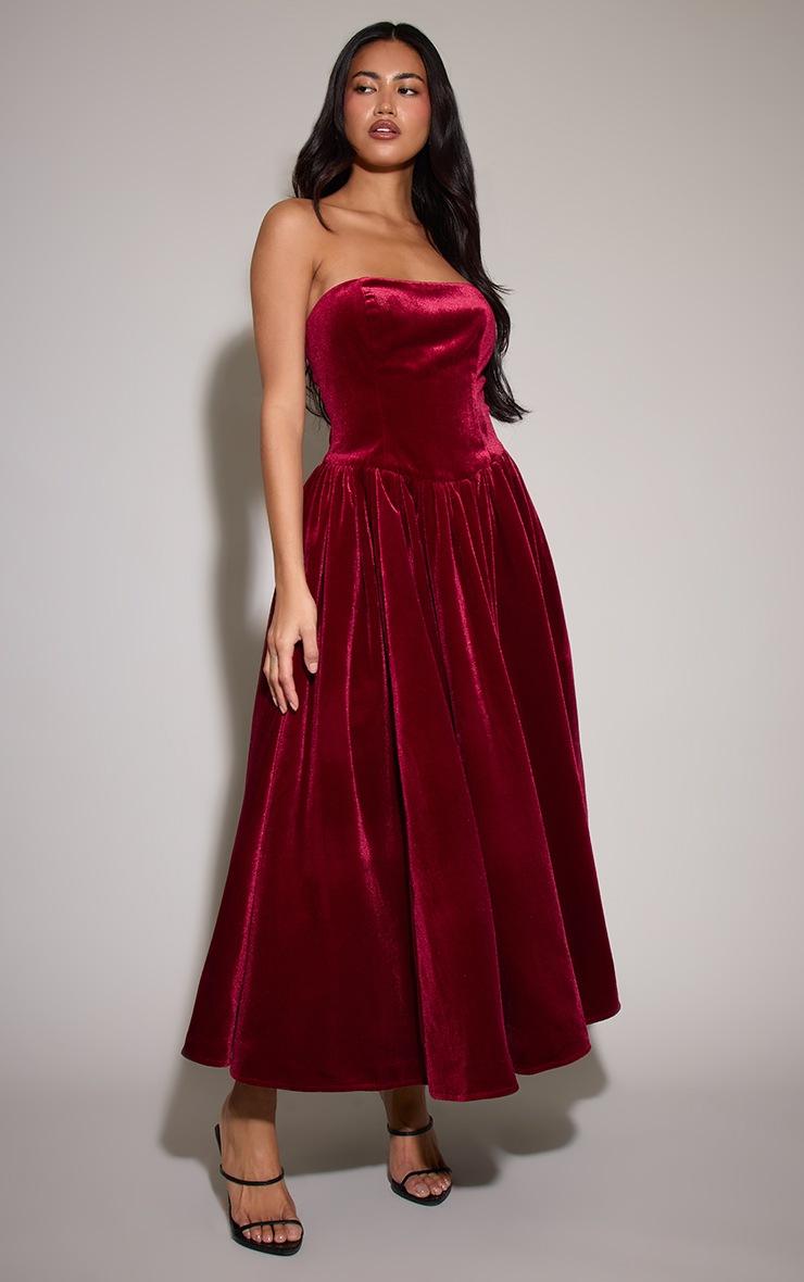 Pretty Little Thing Burgundy Velvet Bandeau Maxi Dress