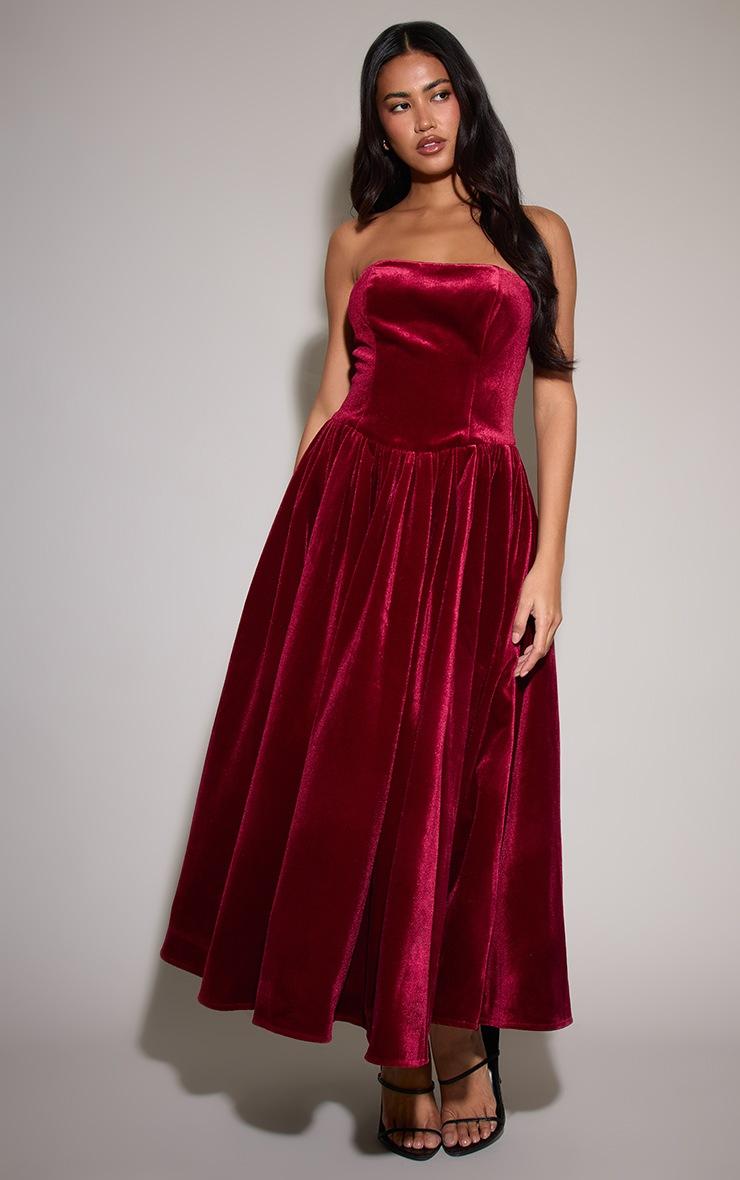 Pretty Little Thing Burgundy Velvet Bandeau Maxi Dress