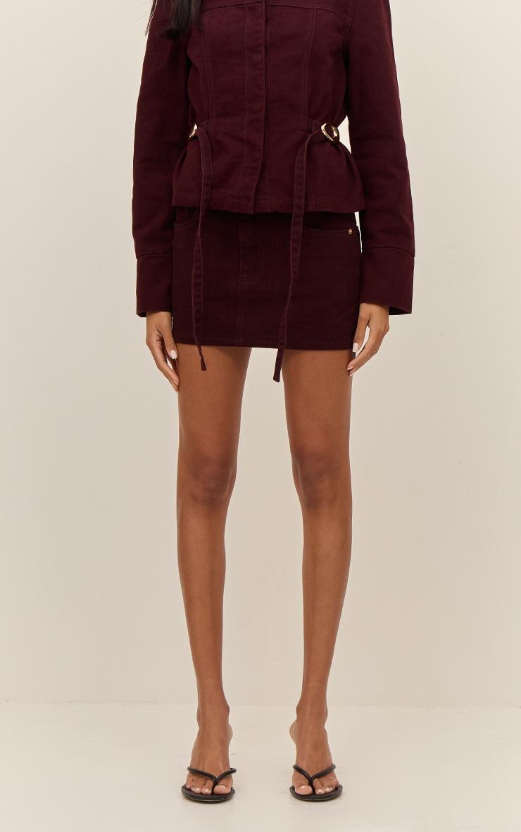Pretty Little Thing Burgundy Washed Denim Mini Skirt