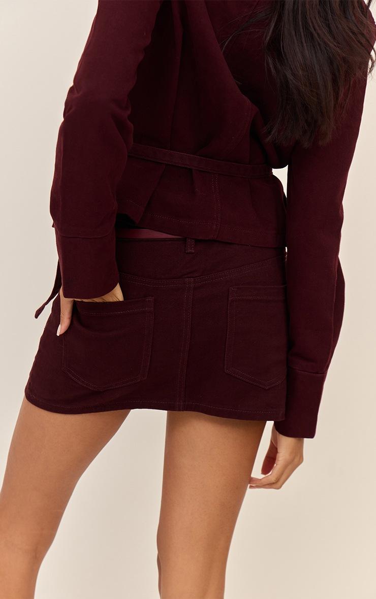 Pretty Little Thing Burgundy Washed Denim Mini Skirt