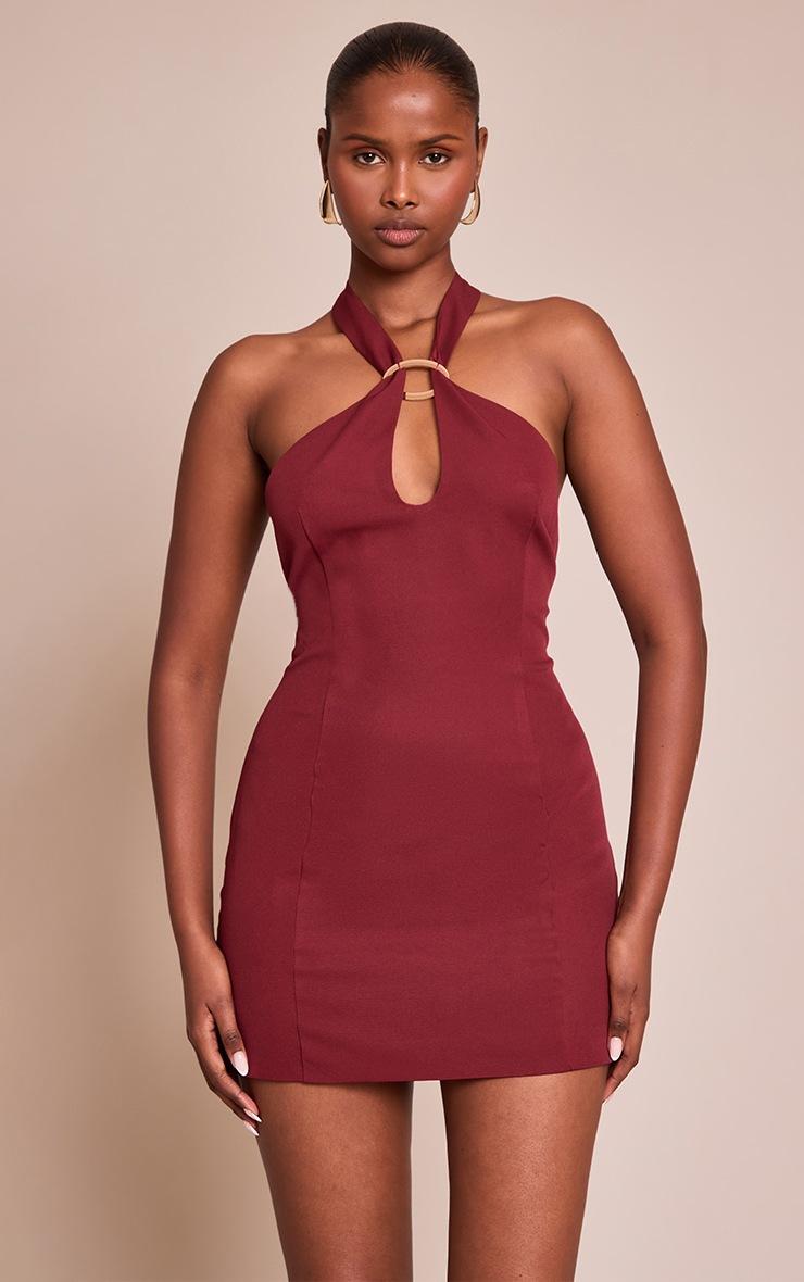 Pretty Little Thing Burgundy Woven Trim Detail Mini Dress
