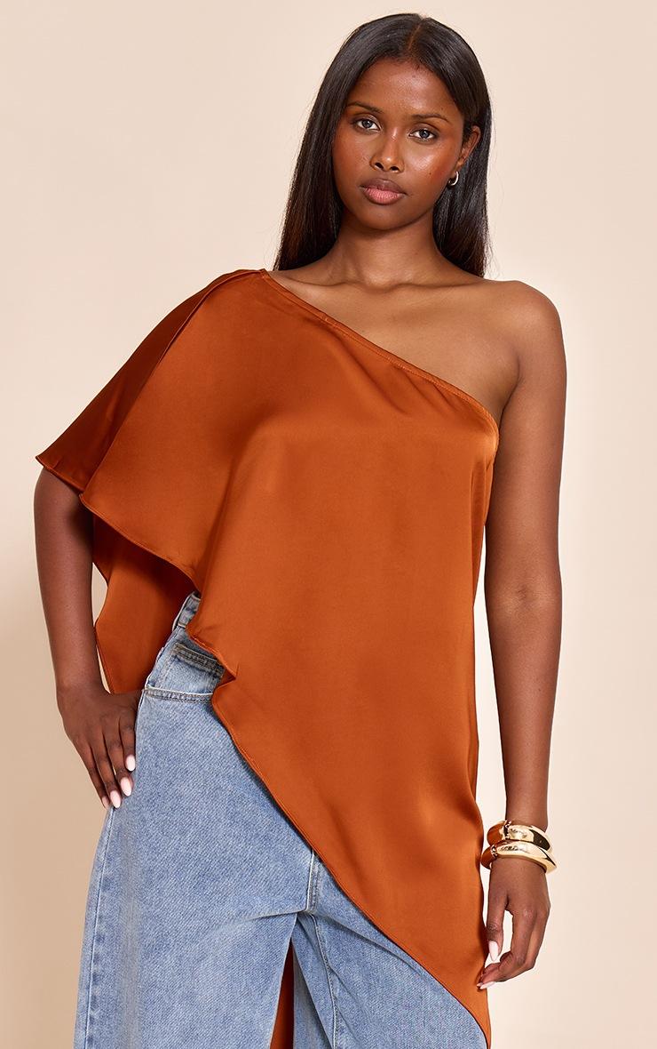 Pretty Little Thing Burnt Orange Satin Floaty Long Top