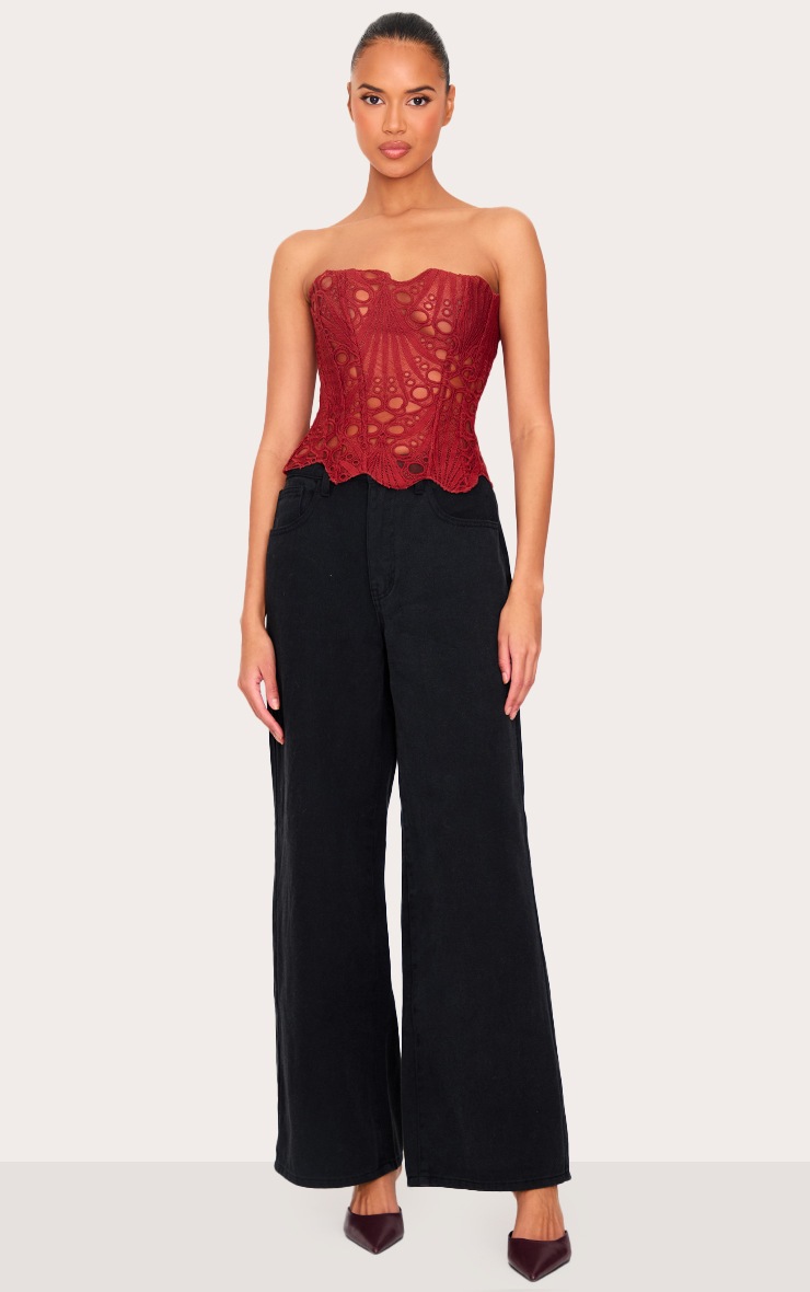 Pretty Little Thing Burnt Orange Textured Sheer Floral Lace Corset