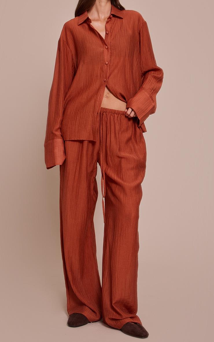 Pretty Little Thing Burnt Orange Textured Slouchy Straight Leg Pants