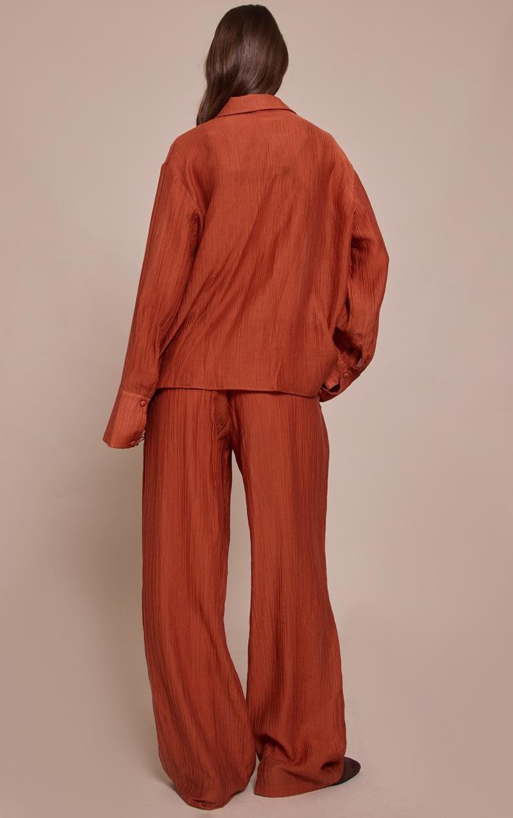 Pretty Little Thing Burnt Orange Textured Slouchy Straight Leg Pants