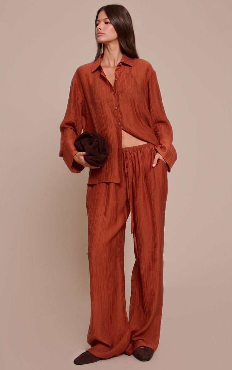 Pretty Little Thing Burnt Orange Textured Slouchy Straight Leg Pants