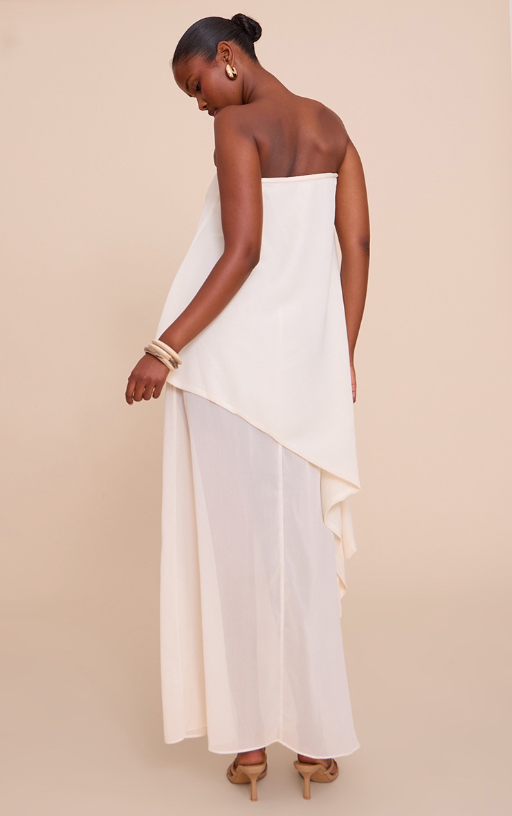 Pretty Little Thing Butter Cream Chiffon Bandeau Overlay Maxi Dress