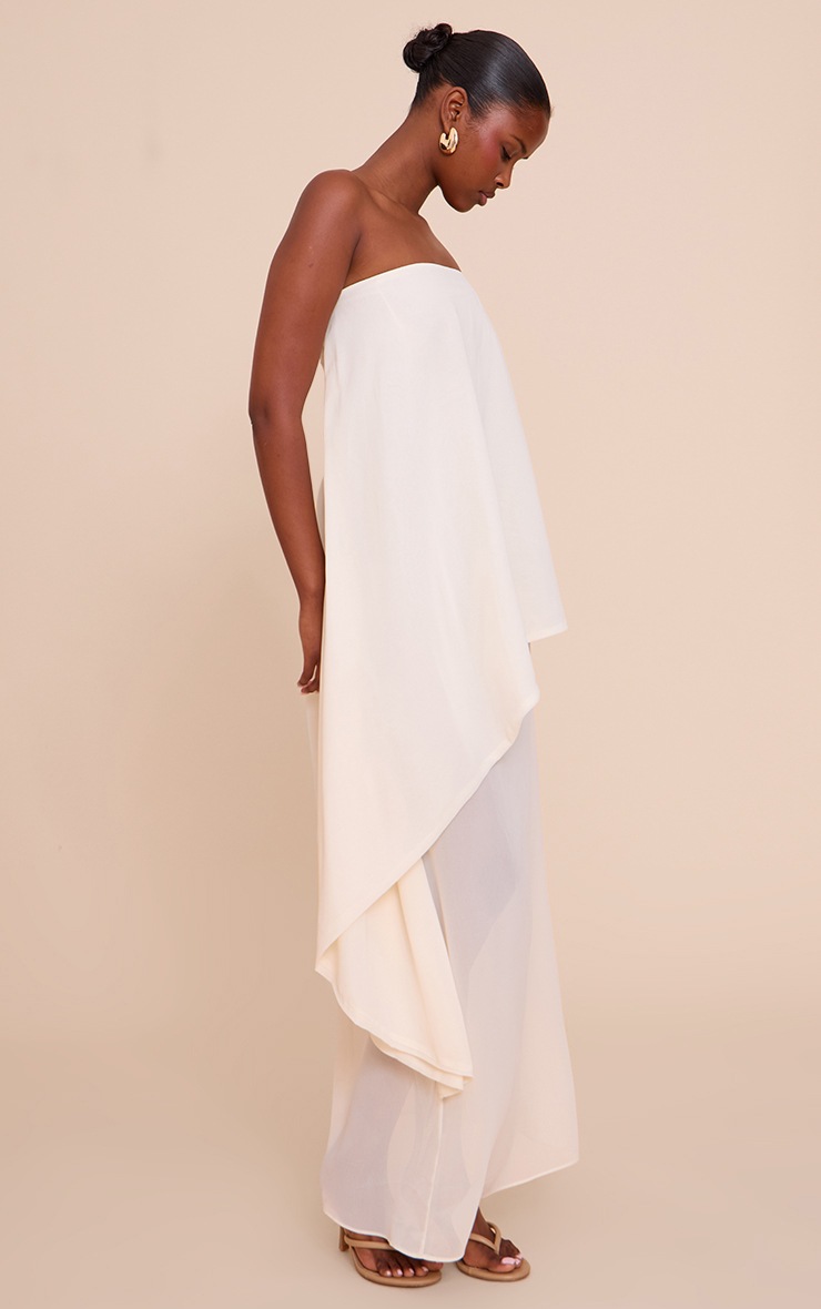 Pretty Little Thing Butter Cream Chiffon Bandeau Overlay Maxi Dress