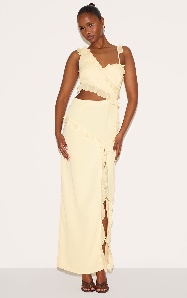 Pretty Little Thing Butter Cream Chiffon Frill Cut Out Maxi Dress