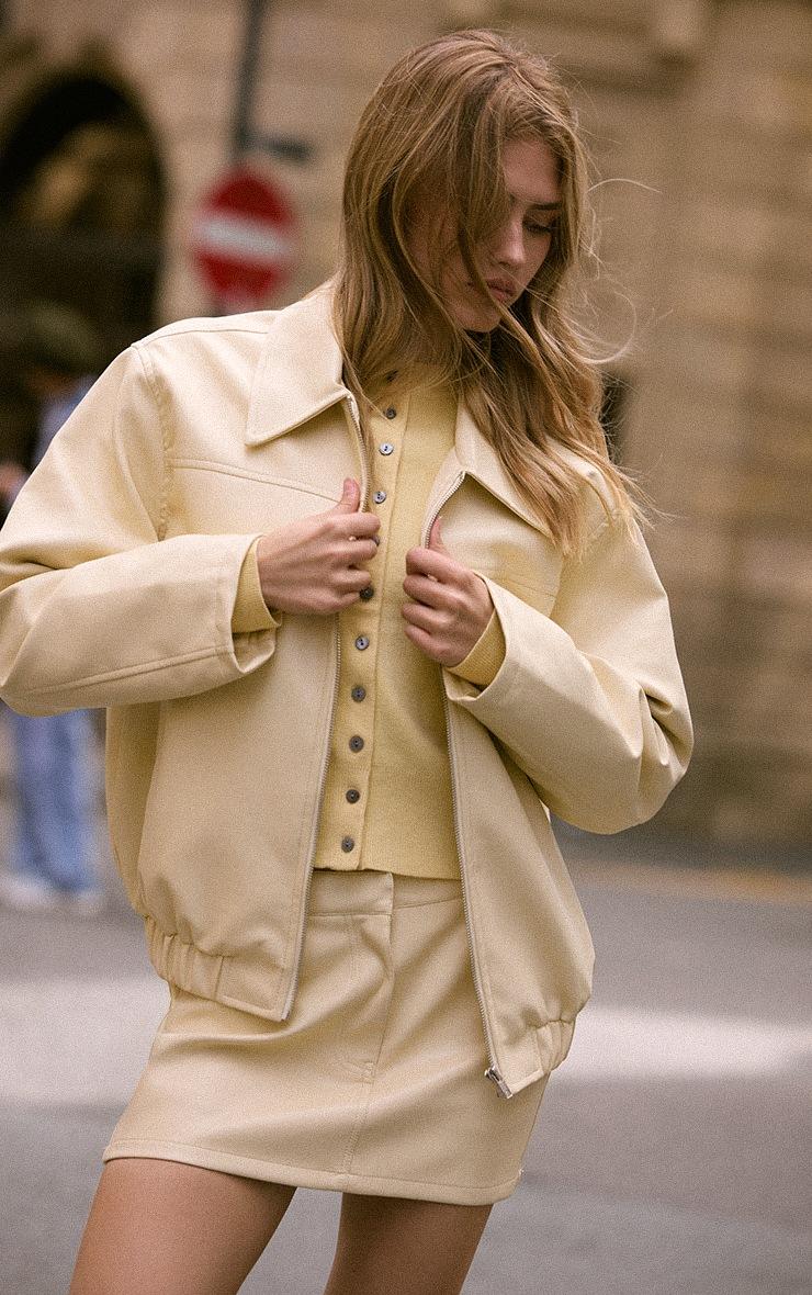 Pretty Little Thing Butter Cream Faux Leather Bomber Jacket
