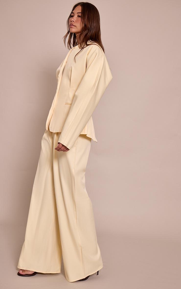 Pretty Little Thing Butter Cream Premium Woven Tailored Wide Leg Pleated Front Pants
