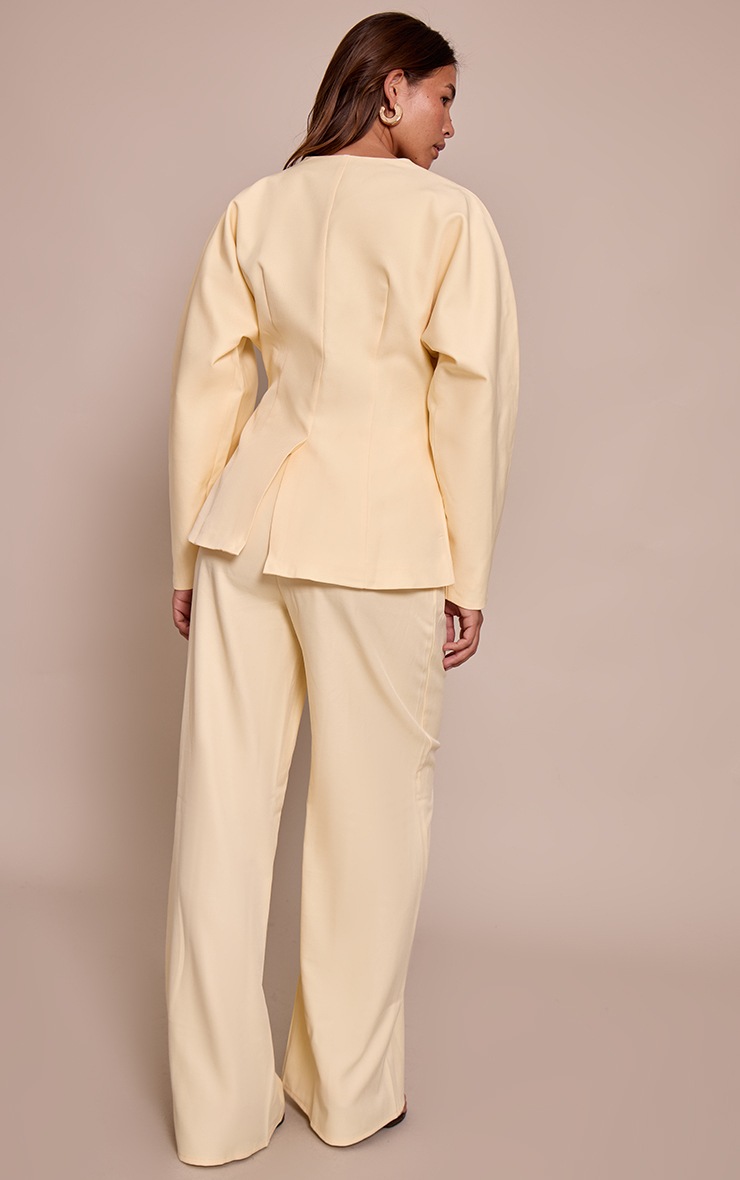 Pretty Little Thing Butter Cream Premium Woven Tailored Wide Leg Pleated Front Pants