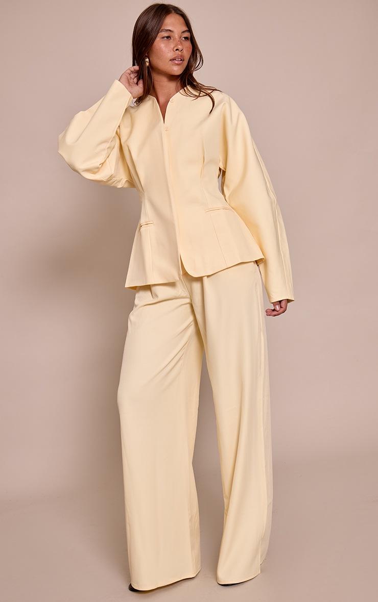 Pretty Little Thing Butter Cream Premium Woven Tailored Wide Leg Pleated Front Pants