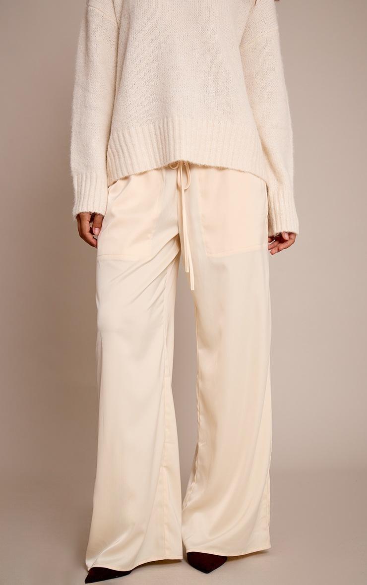 Pretty Little Thing Butter Cream Satin Low Rise Wide Leg Drawstring Pants