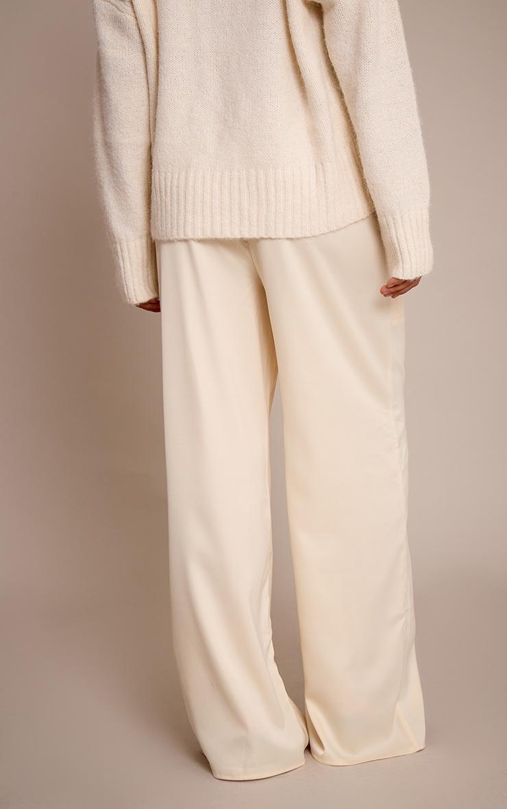 Pretty Little Thing Butter Cream Satin Low Rise Wide Leg Drawstring Pants