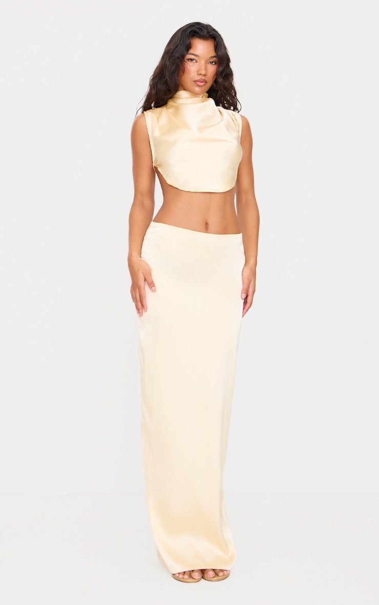 Pretty Little Thing Butter Cream Satin Mid Rise Maxi Skirt