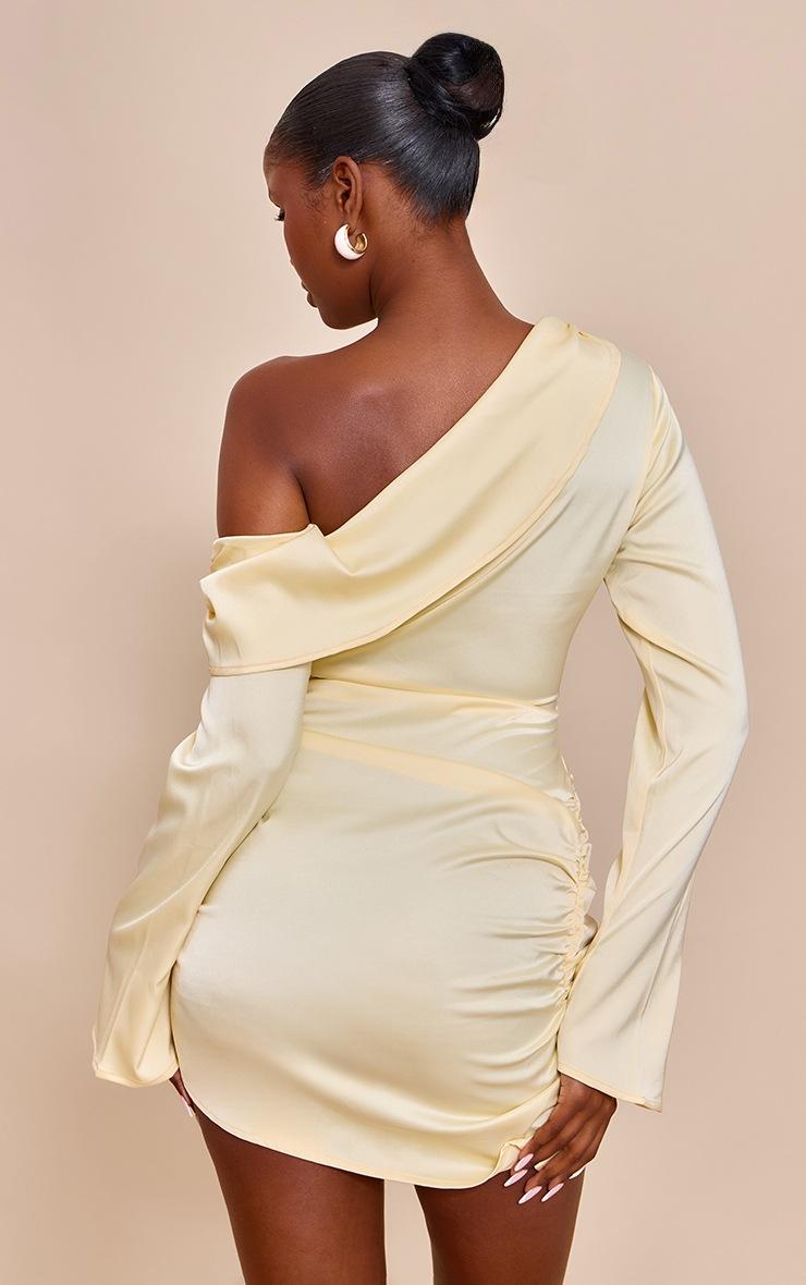 Pretty Little Thing Butter Cream Satin One Shoulder Drape Bodycon Dress