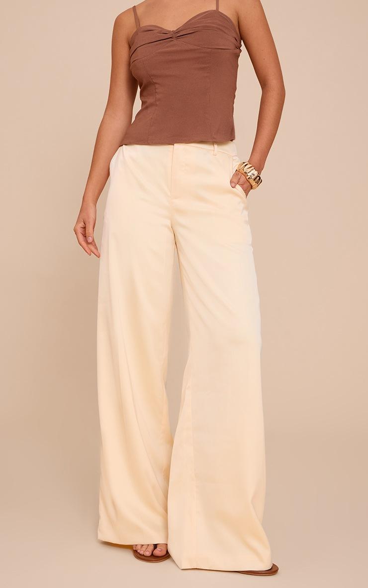 Pretty Little Thing Butter Cream Satin Tailored Detail Wide Leg Pants