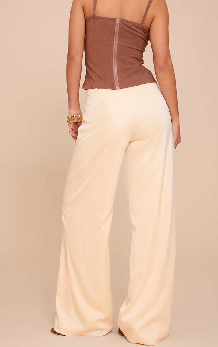 Pretty Little Thing Butter Cream Satin Tailored Detail Wide Leg Pants