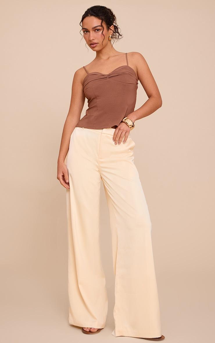 Pretty Little Thing Butter Cream Satin Tailored Detail Wide Leg Pants