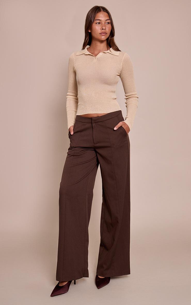 Pretty Little Thing Butter Cream Sheer Knit Polo Top