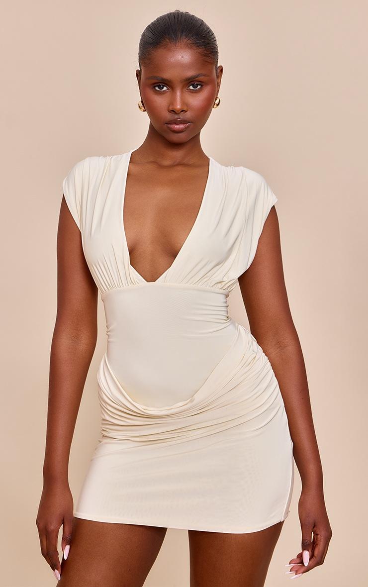 Pretty Little Thing Butter Cream Soft Touch Cowl Drape Mini Dress