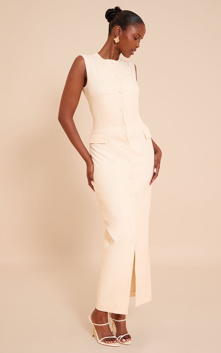 Pretty Little Thing Butter Cream Woven Button Maxi Dress