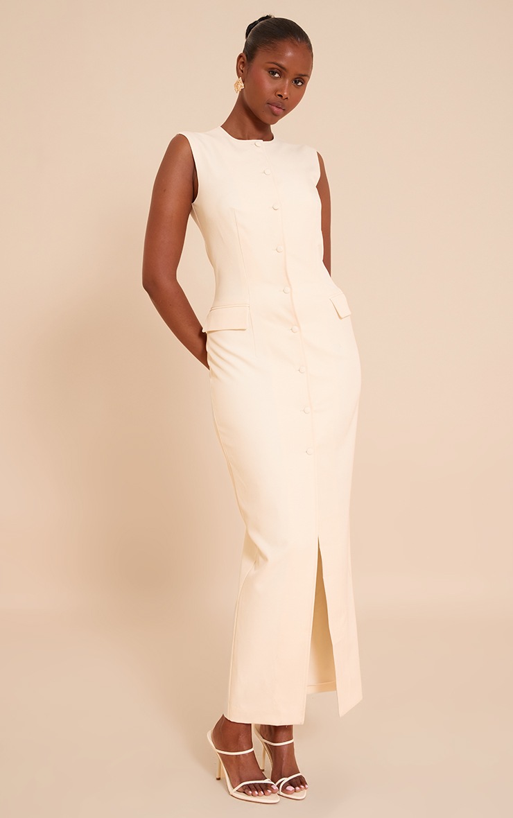Pretty Little Thing Butter Cream Woven Button Maxi Dress