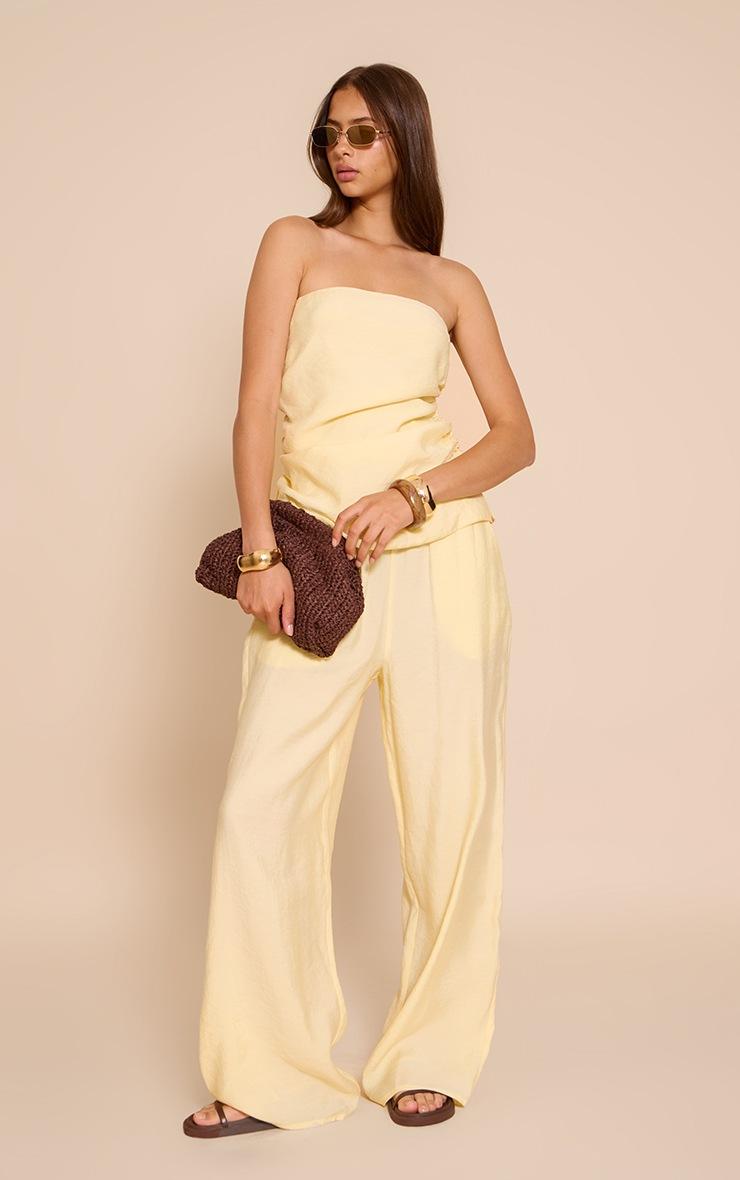 Pretty Little Thing Butter Cream Woven Ruched Bandeau Top