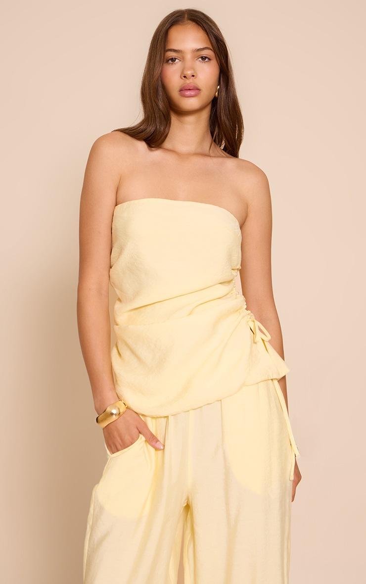 Pretty Little Thing Butter Cream Woven Ruched Bandeau Top