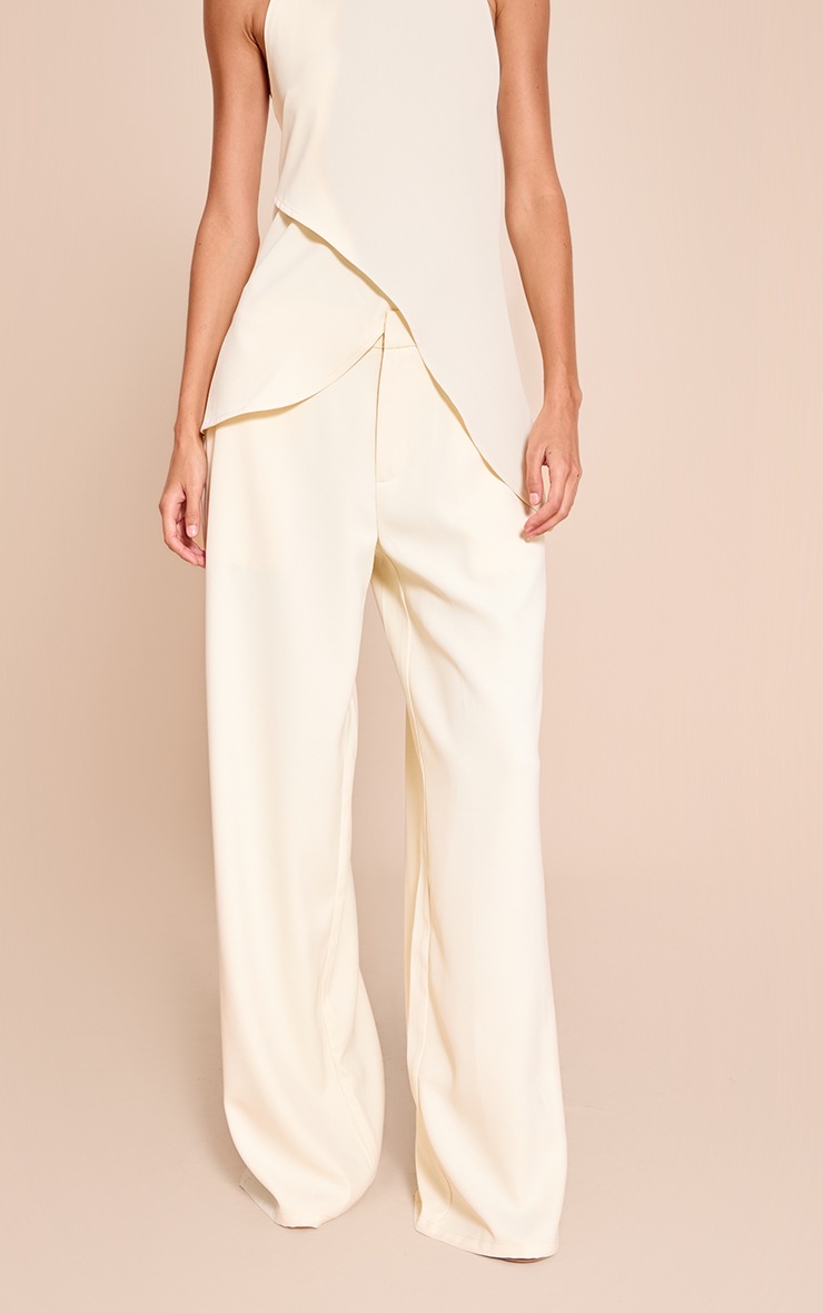 Pretty Little Thing Butter Cream Woven Tailored Straight Leg Pant