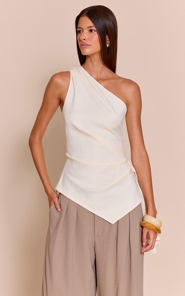 Pretty Little Thing Butter Milk Woven One Shoulder Drape Detail Top