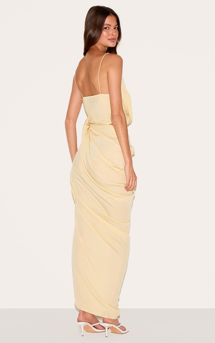 Pretty Little Thing Butter Yellow Chiffon Drape Cut Out Midaxi Dress