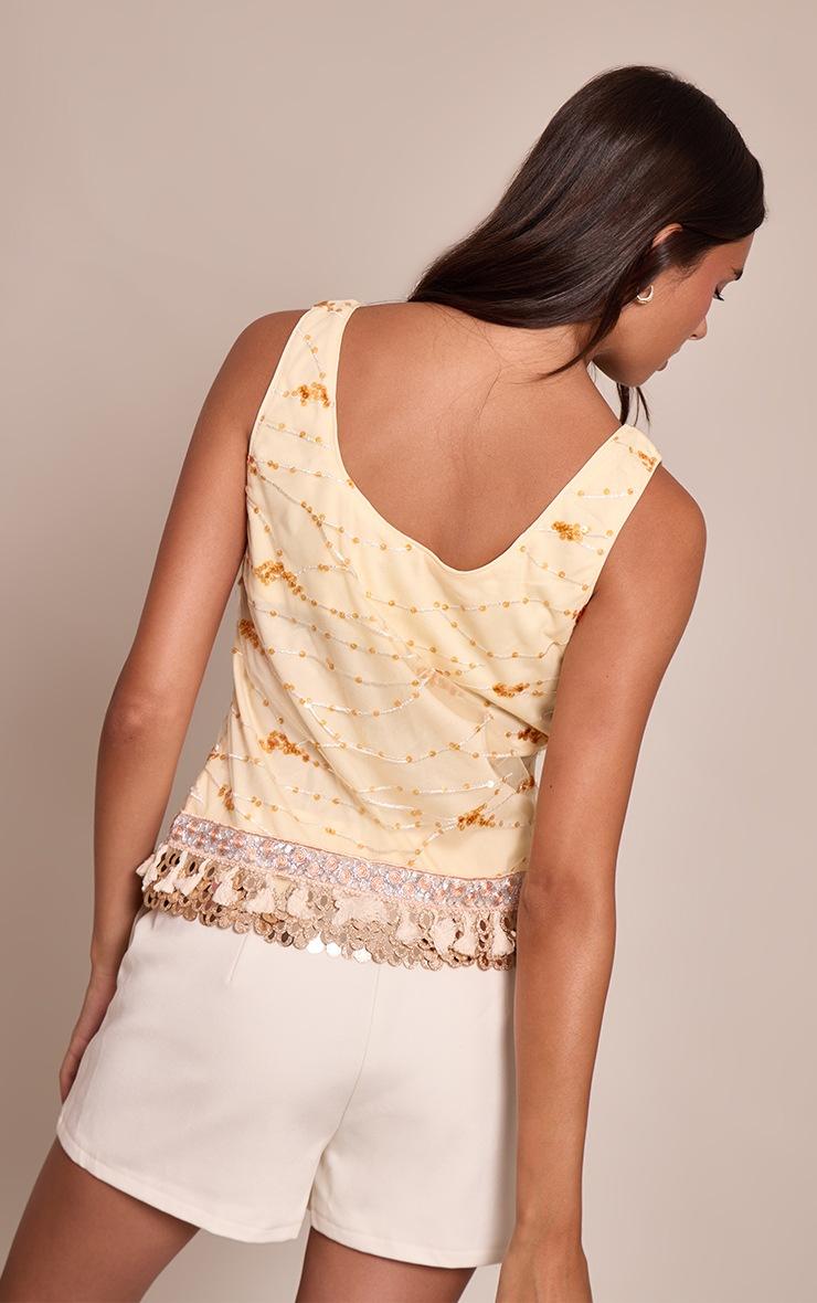Pretty Little Thing Butter Yellow Chiffon Embellished Sequin Detail Cami Top