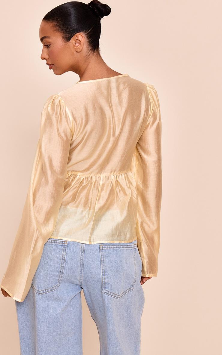 Pretty Little Thing Butter Yellow Chiffon Tie Front Ruched Blouse