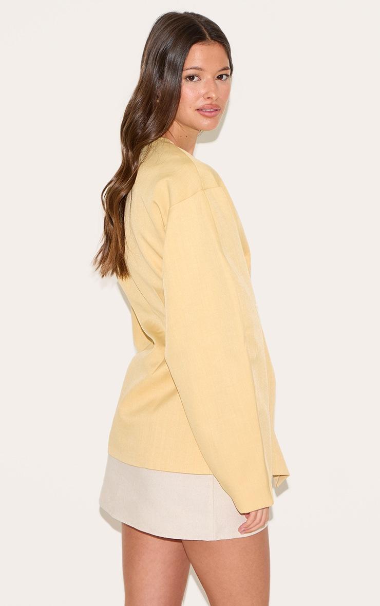 Pretty Little Thing Butter Yellow Cocoon Sleeve Cinched Waist Pocket Blazer