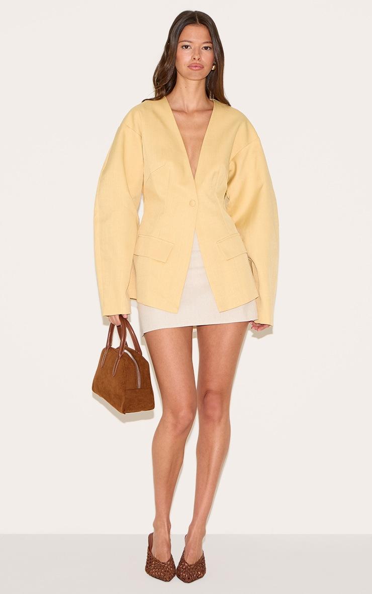 Pretty Little Thing Butter Yellow Cocoon Sleeve Cinched Waist Pocket Blazer