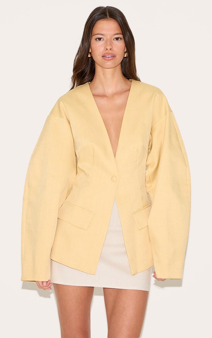 Pretty Little Thing Butter Yellow Cocoon Sleeve Cinched Waist Pocket Blazer