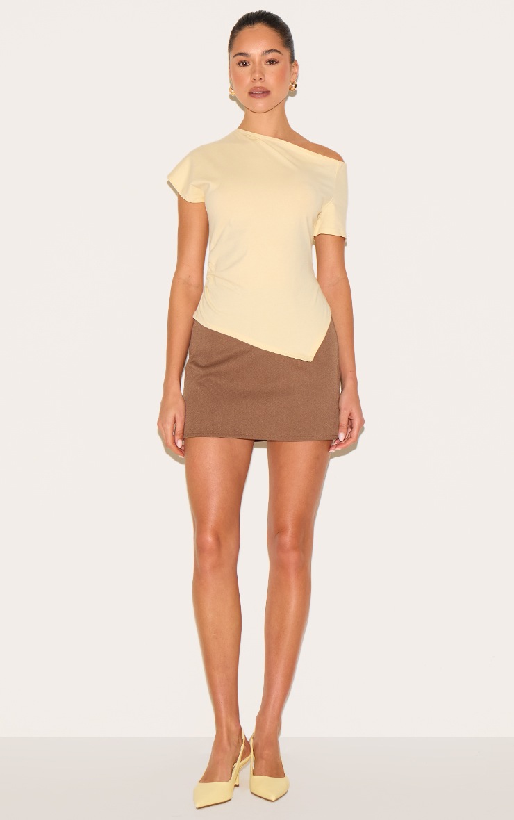 Pretty Little Thing Butter Yellow Cotton Off Shoulder Drape Longline Top