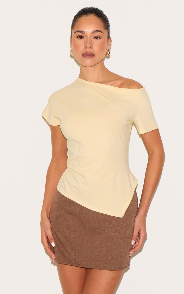 Pretty Little Thing Butter Yellow Cotton Off Shoulder Drape Longline Top