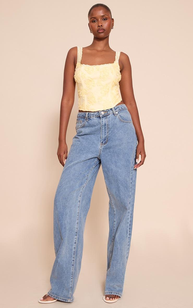 Pretty Little Thing Butter Yellow Floral Textured Boned Corset