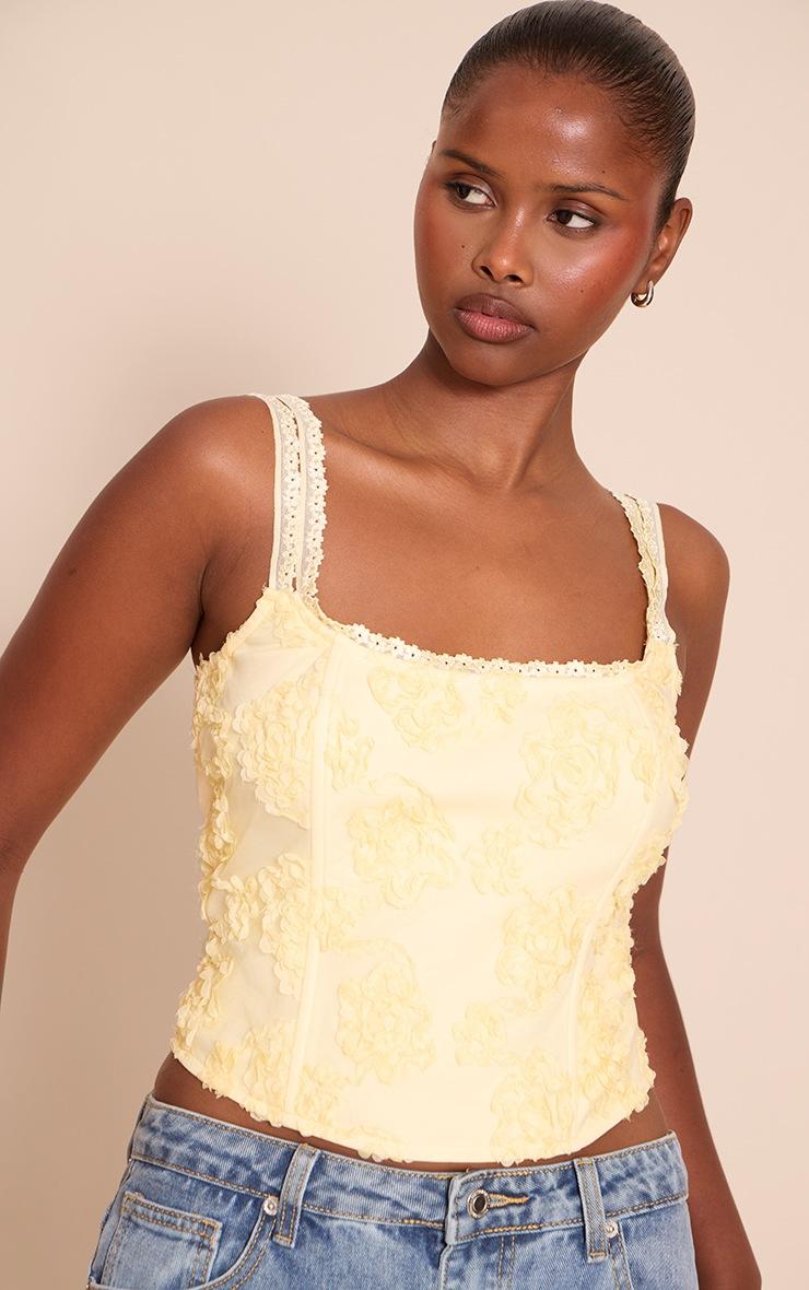 Pretty Little Thing Butter Yellow Floral Textured Boned Corset