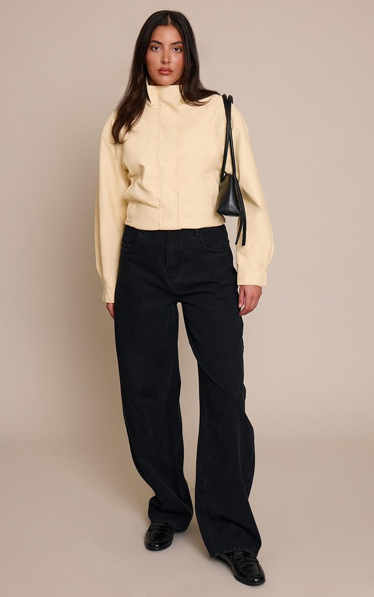 Pretty Little Thing Butter Yellow Funnel Neck Concealed Placket Biker Jacket