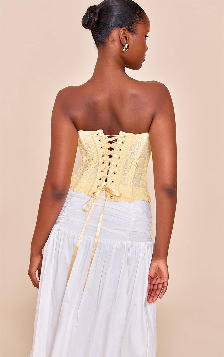 Pretty Little Thing Butter Yellow Lace Boned Bandeau Corset Top