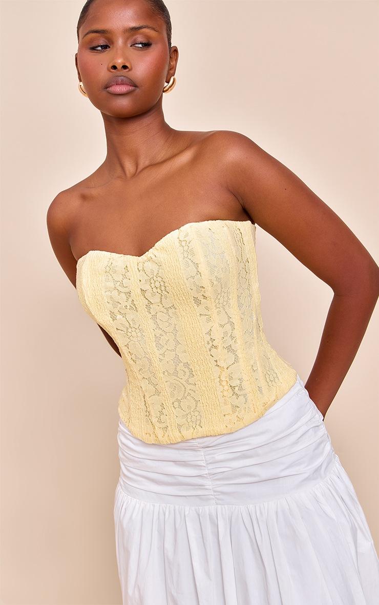 Pretty Little Thing Butter Yellow Lace Boned Bandeau Corset Top