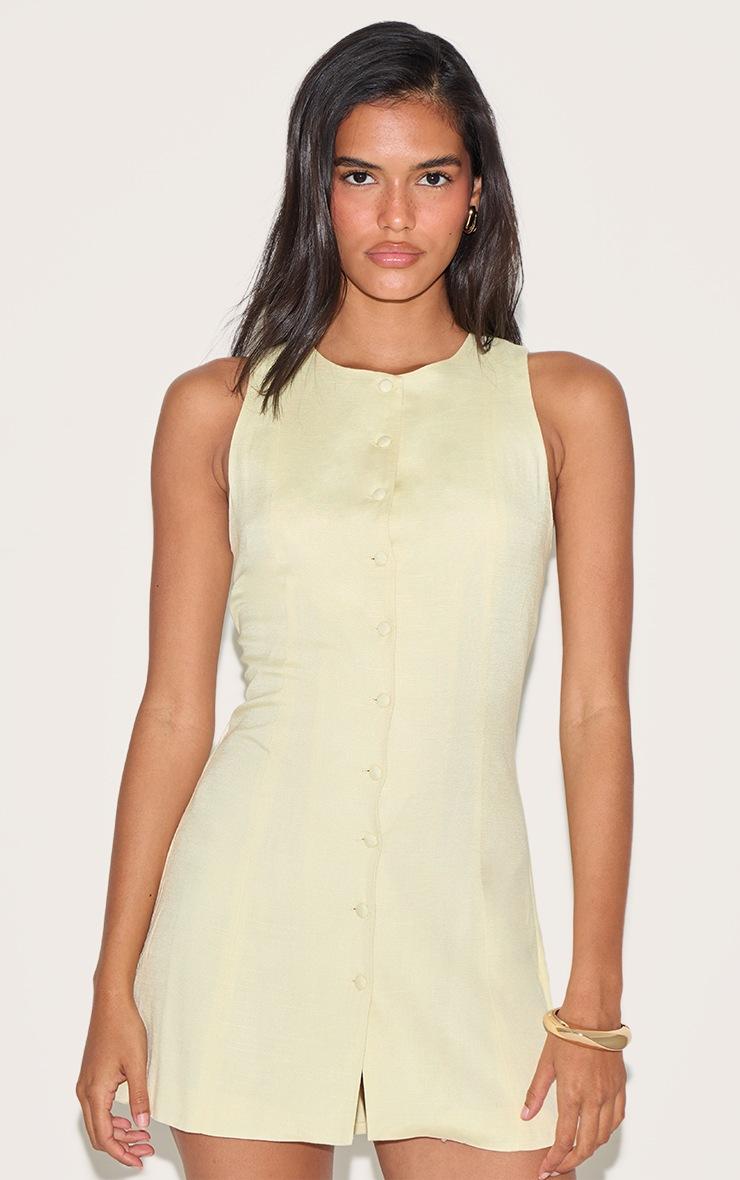 Pretty Little Thing Butter Yellow Linen A Line Cinched Back Skort Romper