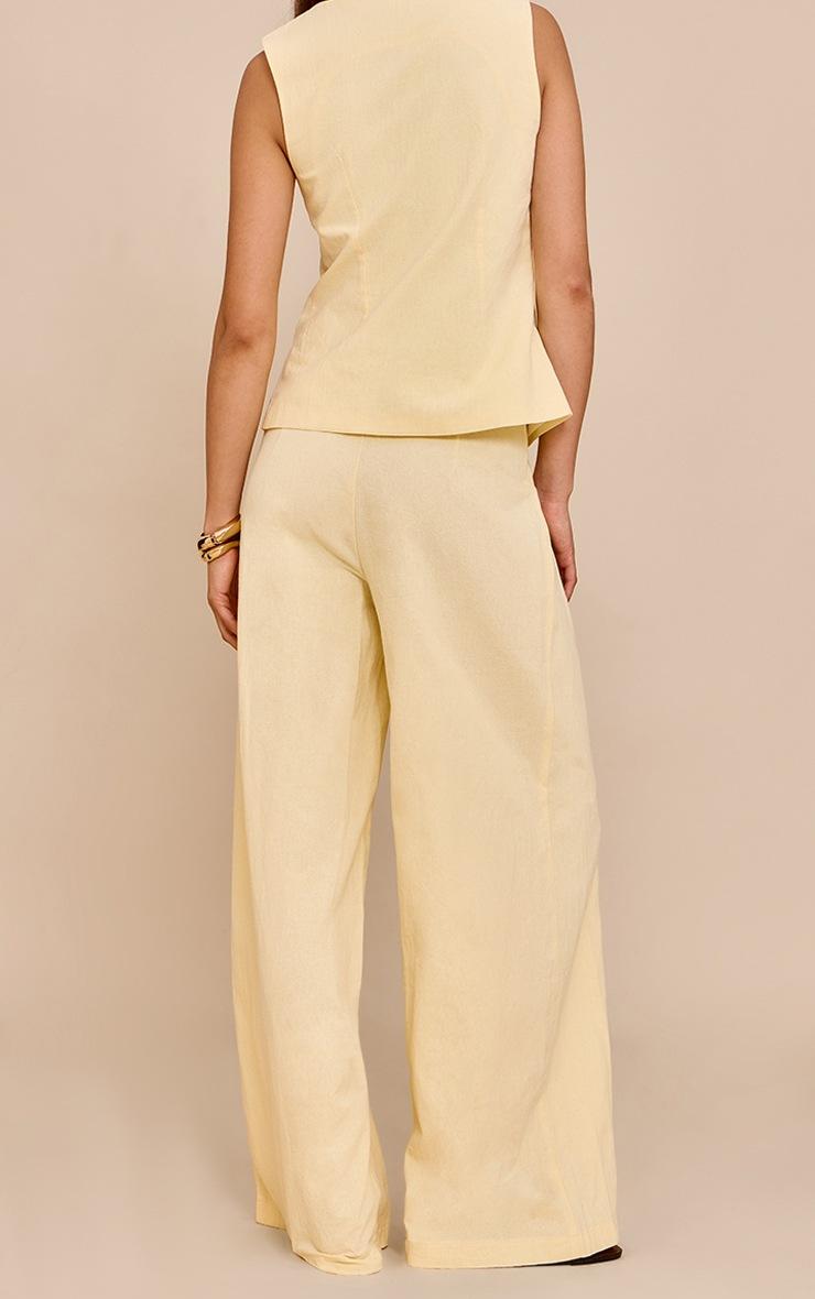 Pretty Little Thing Butter Yellow Linen Look Wide Leg Pleated Pants
