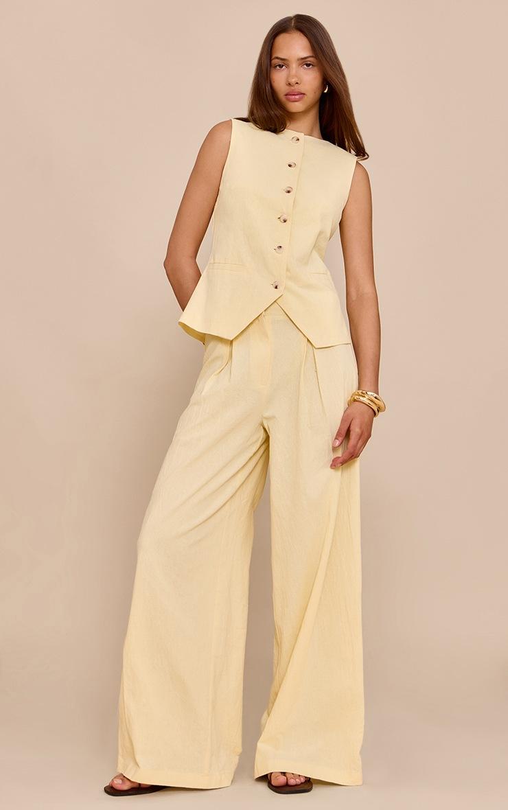 Pretty Little Thing Butter Yellow Linen Look Wide Leg Pleated Pants