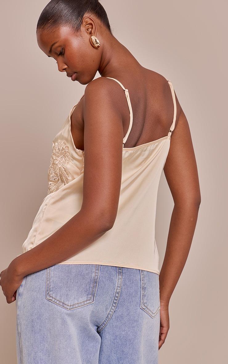 Pretty Little Thing Butter Yellow Satin Embellished Detail Strappy Cami Top