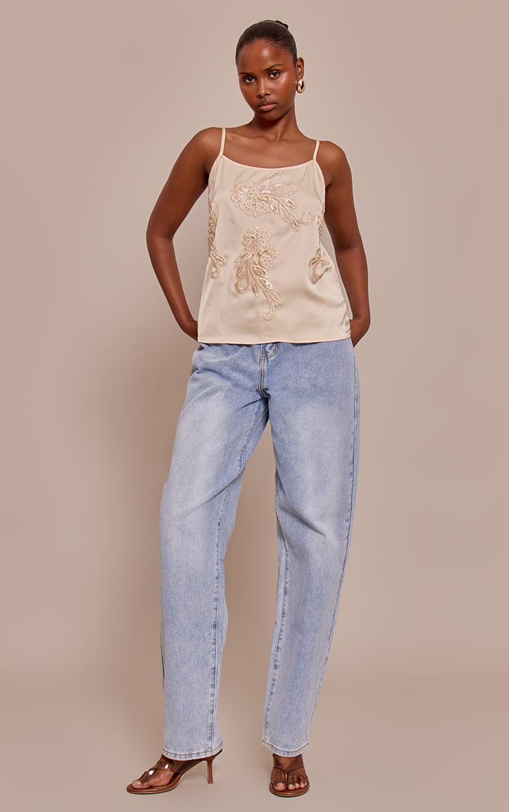 Pretty Little Thing Butter Yellow Satin Embellished Detail Strappy Cami Top